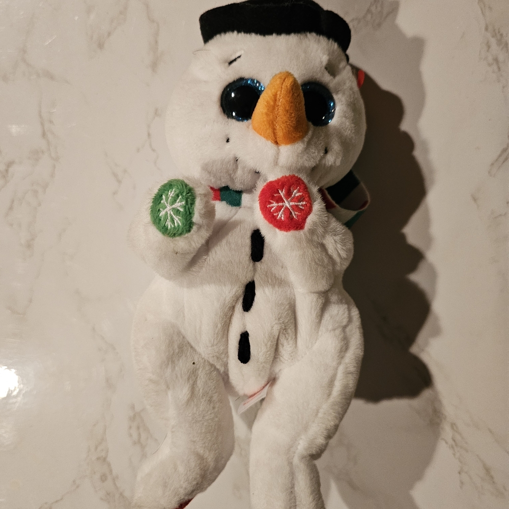 Ty Snowman Stuffed Animal - White, Black, Orange, Green, Red